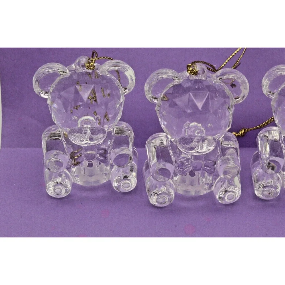 Bear Light Covers Silvestri Set of 4 Acrylic Crystal Cut Design Ornaments VTG